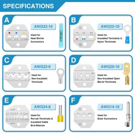Plustool 6PCS Crimping Tool Set - Ratcheting Wire Crimper - for Heat Shrink, Insulated Nylon, Non-Insulated, Ferrule Terminal, Open Barrel Terminals & Solar Connectors