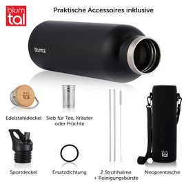 Blumtal Thermos Flask 1 L - Double-Walled Stainless Steel Drinking Bottle 1 L - Insulated Bottle 1 L BPA Free - Stainless Steel Drinking Bottle 1 L - Tea Bottle - Water Bottle Thermo 1 L - Sports