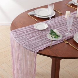 10Ft Lilac Snow Gauze Table Runner, Sheer Cheesecloth Table Runner Bulk for Holiday Party Bridal Shower Romantic Boho Table Decor | 35" W x 118" L