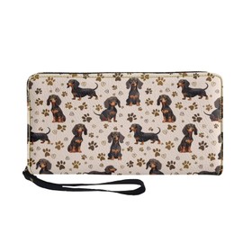 Coldinair Dachshund Womens Cute Wallet Leather RFID Blocking Credit Card Holder Large Capacity ID Card Purse Bifold Long Ladies Purse with Zipper and Wrist Strap