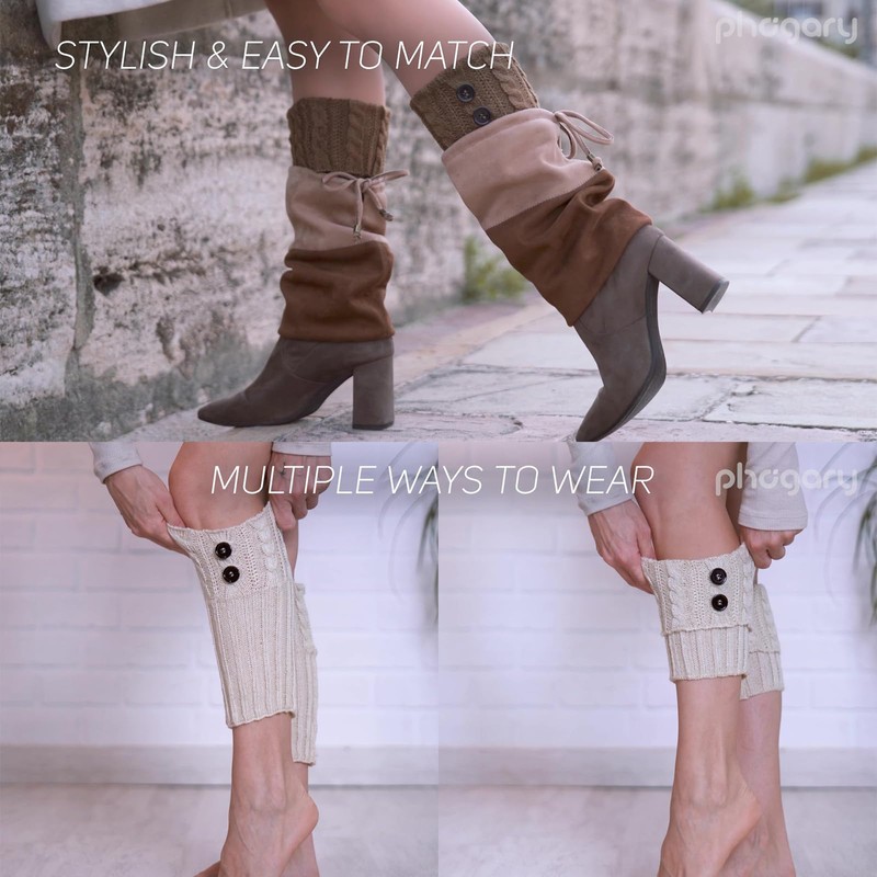 PHOGARY 4 Pairs Winter Warm Boot Cuffs for Women, Crochet