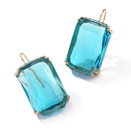 Colorful Rectangle Glass Crystal Earrings Orthogon Gemstone Square Transparent Crystal Glass Dangle Earrings for Women Jewelry-B blue