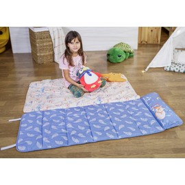 Maison d'Hermine Forest Friends Nap Mat with Reusable Pillow and Blanket 55" x 27" x 1.5" for Boys & Girls Daycare Preschool Sleeping mat with Shoulder Carry Straps Cotton Fabric and Poly Filling