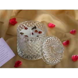 Exotic India Diamond Faceted Crystal Glass Jar Scented Candle Infused with Gemstone |Natural Soy Wax with Healing Amethyst Rose Quartz Healing Crystals for Aromatherapy Relaxation