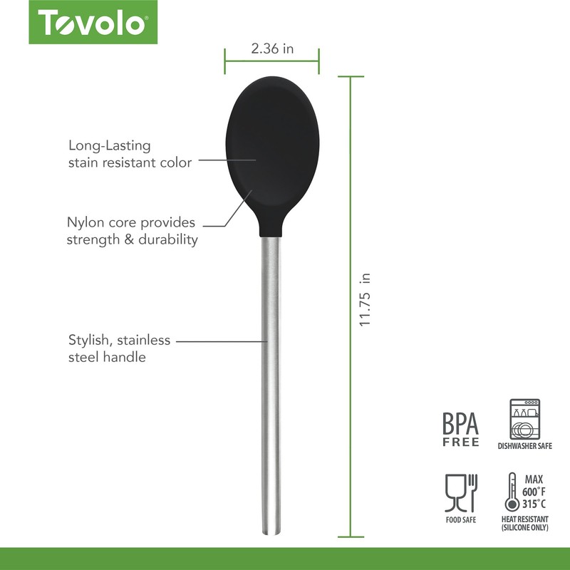 Tovolo Silicone Mixing Spoon With Stainless Steel Handle, Scratch-Resistant &