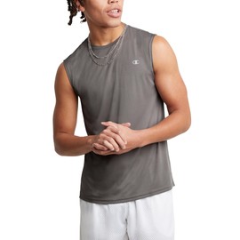 Champion Men's Athletic Muscle T-Shirt, Standard Fit, Moisture Wicking, Anti Odor, Available in Regular and Big & Tall, Stone Gray, Small