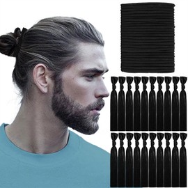 79style 60Pcs Elastic Hair Accessories - Knotted Fabric Ribbon Ponytail Holders For Men's Buns and Long Hair, No-Pull Hair Bands For Guys (Black/White)