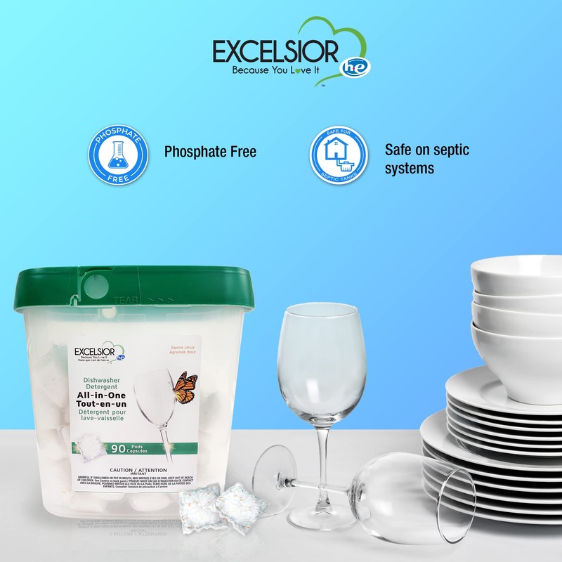 Excelsior HE All-In-One Dishwasher Detergent Pods includes 90 Dishwasher pods