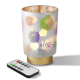 Eywamage Small Battery Operated Table Lamp, Glass Floral Lamp with Remote Timer, Cordless Accent Lamp Light for Bedroom Living Room