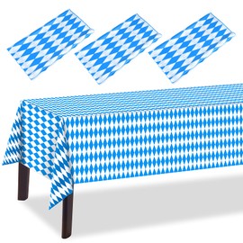 ELECLAND 3 Piece Oktoberfest Tablecloth 54x108 Inch Oktoberfest Bavaria Flag Plaid Blue Tablecloth for Oktoberfest Theme Party Decorations