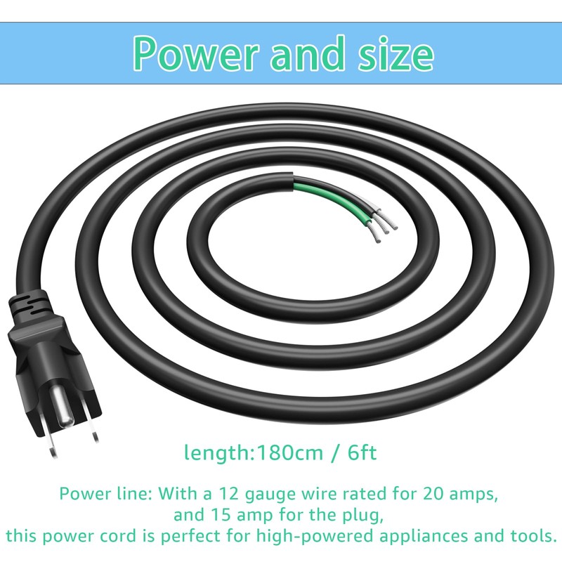 LaWana 6ft 12 Gauge 3 Prong Heavy Duty Replacement Power