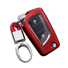 ontto car key fob cover fit for Toyota Camry RAV4 Fortuner Hilux Auris Corolla Avensis Verso Yaris Aygo Scion key holder TPU Carbon Fiber pattern Smart Shell case keyring keychain Accessories Red 1