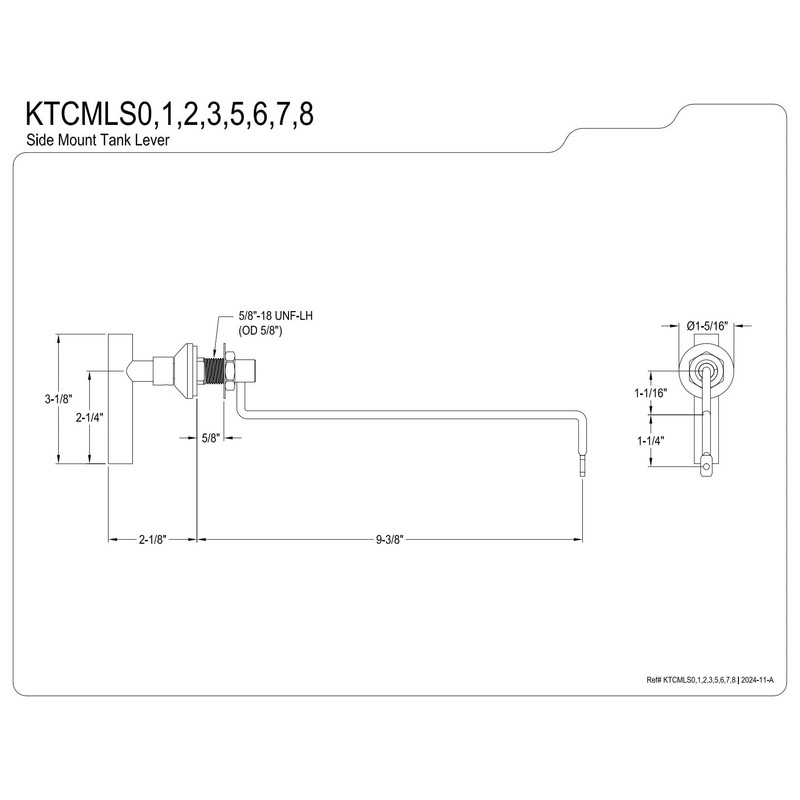 Kingston Brass KTCMLS8 Manhattan Side Mount Toilet Tank Lever, Brushed