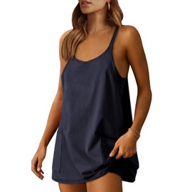 Caracilia Womens Summer Mini Dress 2025 Casual Sleeveless Built in Shapewear Sundress Trendy Short Tennis Athletic Outfits Navy Medium