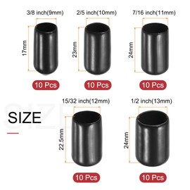 sourcing map 50pcs Round Rubber End Caps Protective Caps 9mm 10mm 11mm 12mm 13mm Black Screw Thread Protectors