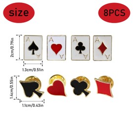 Pack of 8 Poker Brooch Playing Cards Enamel Brooch Funny Playing Card Brooch for Clothes Poker Heart Pin Heart Poker Brooch Playing Cards Lapel Pin Dress Brooch for Men Women Cloths Lapel, Zinc