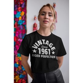 1961 Birthday Shirt for Women - Vintage Since 1961 Aged Perfection - Distressed - 64th Birthday Gift - L/Royal-Lg