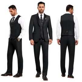ZKHOECR Mens Black Tuxedo Suit Wedding Suit Prom Tuxedo Suits for Men 3 Piece Suit Jacket Vest Pants with Tie Men Tuxedo M