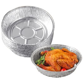 Weyying Pack of 50 Aluminium Foil Pans, Round Aluminium Bowls, Grill Trays, Aluminium Foil Bowls, Grill Drip Trays, Without Lid, for Cooking, Baking, Steaming (20 x 16 cm)