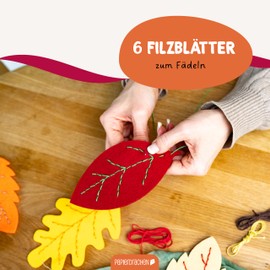 Papierdrachen Felt Leaves Craft Set for Threading - Autumn Decoration - Handmade for Young and Old - For Learning and Practising Fine Motor Skills