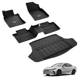 3W Floor Mats & Cargo Liner for Toyota Camry 2025(Include Hybrid) TPE All Weather Custom Fit Floor Liner, 1st and,2nd Row &Trunk Mat, Black