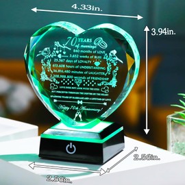 YWHL 70th Wedding Anniversary Crystal Gifts with LED Base Laser Engraved 70th Anniversary Heart Keepsake Gift for Couples Parents Romantic 70 Years of Anniversary Marriage Gifts for Wife Husband
