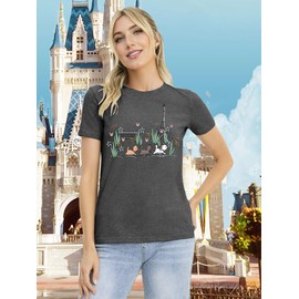 Cat Shirts for Women Magical Tops Flower Graphic Printed Tee Family Vacation Short Sleeve Shirts for Women Dark Grey L