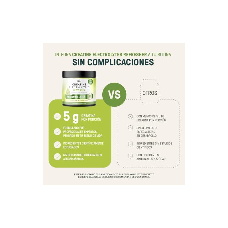 LIFE 360+ Creatine Electrolytes Refresher 300 Gramos | Sabor Pepino