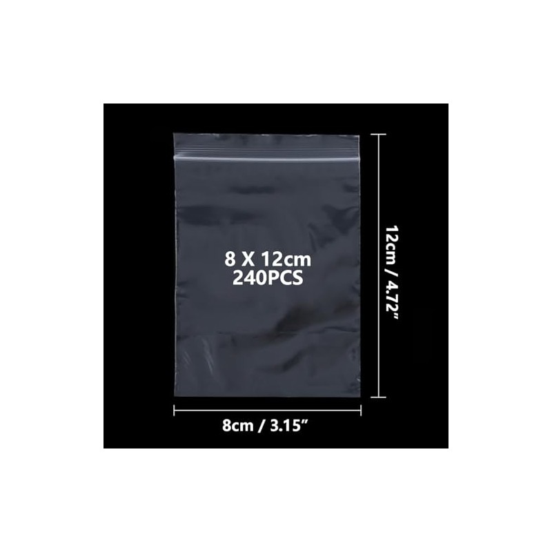 Gozmy Resealable Plastic Bags, 8x12cm, 240pcs, Clear, Self Seal, Disposable,