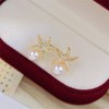 Pearl Earrings for Women Rhinestone Starfish Earrings Asymmetric Sea Beach