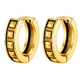 Small Thick Gold Plated Hoop Earrings Men Women Stainless Steel Gold Chunky Hoops Punk Spike Earrings