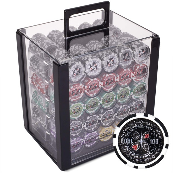 Brybelly Ultimate 14-Gram Heavyweight Poker Chips - Set of 1000 in Acrylic Display Case