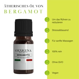 Oxxigena - Bergamot Essential Oil - 10ml - Made in Italy - 100% Pure, Natural, Vegan, GMO Free - Ideal for Aromatherapy, Massage Mixes