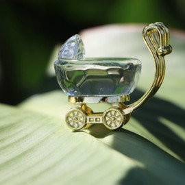 Crystal Stroller Statue Glass Baby Carriage Table Feng Shui Paperweight Room Ornament Decorations Gift(Gold)