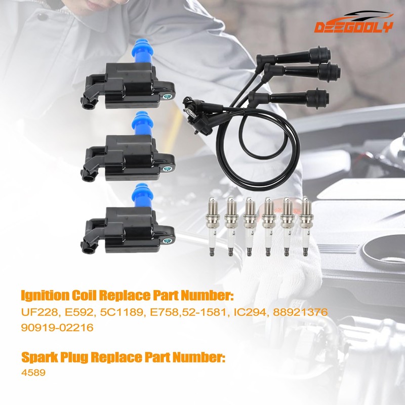 DEEGOOLY 3PCS UF228 Ignition Coils Pack & 6PCS 4589 Iridium