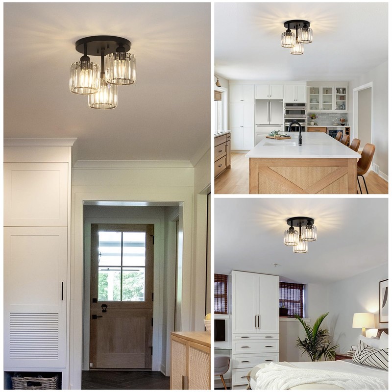 PAUFUL Crystal Semi Flush Mount Ceiling Light,3-Light Modern Close to