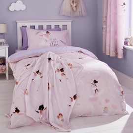 Catherine Lansfield Dancing Fairies Reversible Double Duvet Cover Set with Pillowcases Pink