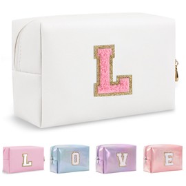 Bhyzdi Birthday Gifts for Women Wife, Travel Makeup Bag Chenille Letter Pouch Cosmetic Bag, Makeup Travel Organizer, Monogrammed Bridesmaid Gifts for Women, Cute Stuff for Teen Girls