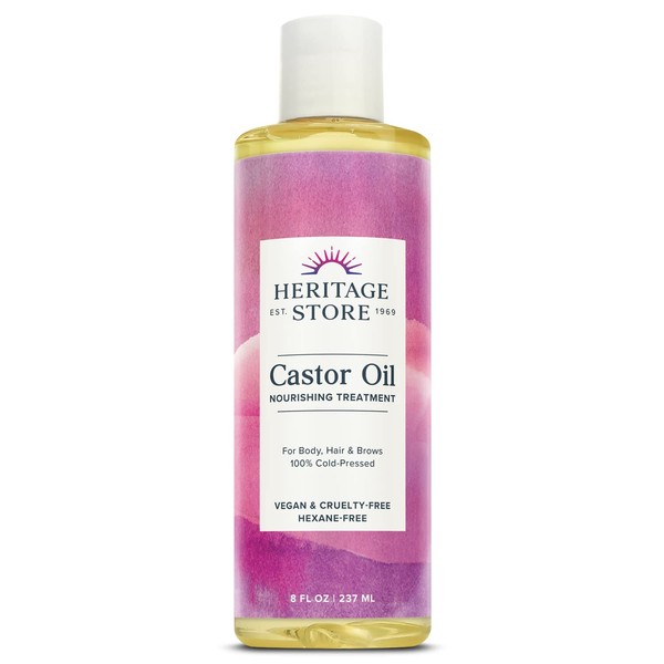 Heritage Store Castor Oil Nourishing Hair Treatment, Deep Hydration for Healthy Hair, Skin, Lashes & Brows, Castor Oil Packs & More, Cold Pressed, Hexane Free, Vegan & Cruelty Free, 8oz