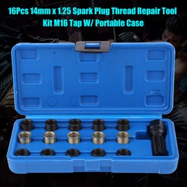16pcs Spark Plug Thread Repair Tool with Tap M16 X 1.25, M14 X 1.25mm Car Spark Plug Thread Repair Kit for Repairing Spark Plug Threads, with Portable Case, Hardened Steel Material