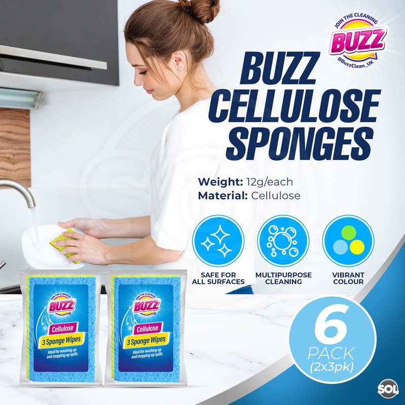 SOL 6pk Cellulose Sponge Highly Absorbent Kitchen Sponges, Household &