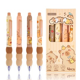 Erasable Gel Pens 4Pcs Lovely Capybara Gel Pen with Soft Rubber Grip Retractable Pens 0.5mm Fine Point Blue Ink Pens Kawaii Smooth Writing Pens (Style B)