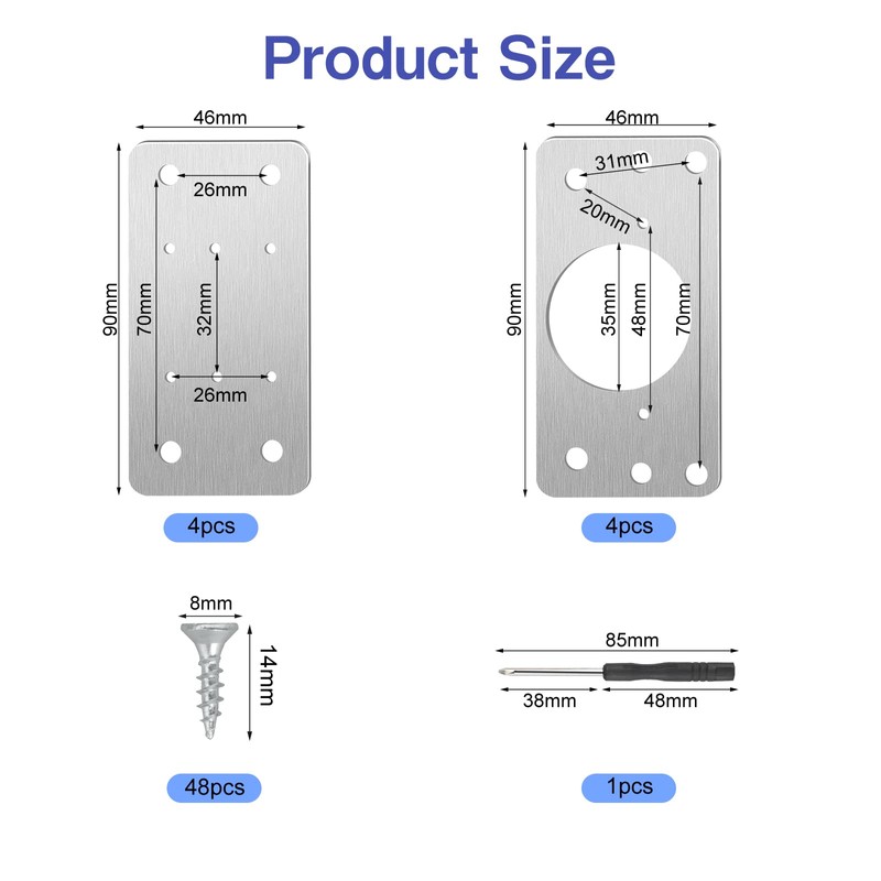 Cabinet Hinge Repair Plate, 8 PCS Stainless Steel Hinge Repair