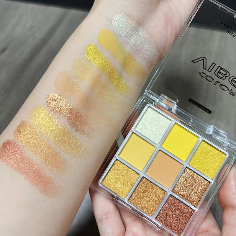 Punk Gold Glitter Eyeshadow 9 Colors, Eye Shadow Palette, Yellow