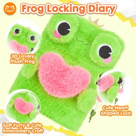 Frog Diary for Girls with Lock, Plush FrogToys Gift for Teen Girls, Kids Writing Journal Notebook, Birthday Gifts for Little Girls Ages 5 6 7 8 9 10-12 Year Old