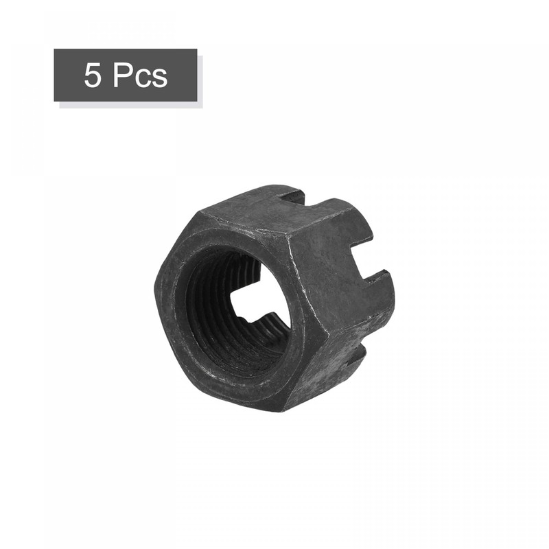 sourcing map M16x1.5mm Hexagon Slotted Nut, Grade 4.8 Carbon Steel