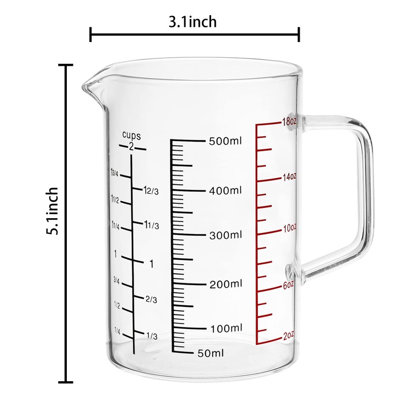Glass Measuring Cup with Handle - 2 Cup, Ounce &