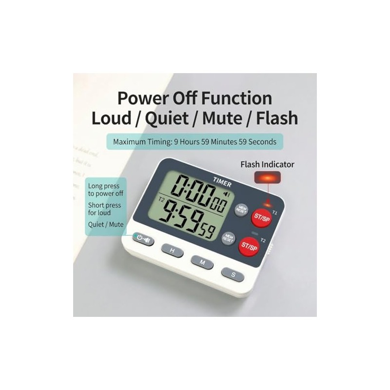 Digital Dual Kitchen Timer, 2 Channels Count UP/Down Kitchen Timer