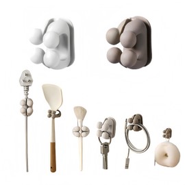 2-Pack Silicone Toothbrush Holders with Multi-Purpose Self-Adhesive Hooks - for Keys, Clothes, Towels, Cables - Kitchen, Bathroom, Vanity, Home Office - Grey & White