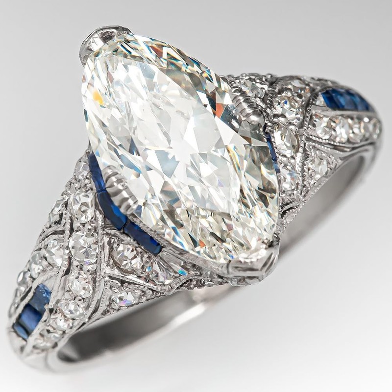 Hsitgexf Vintage Court Style Marquise and Baguette Cut Cubic Ring